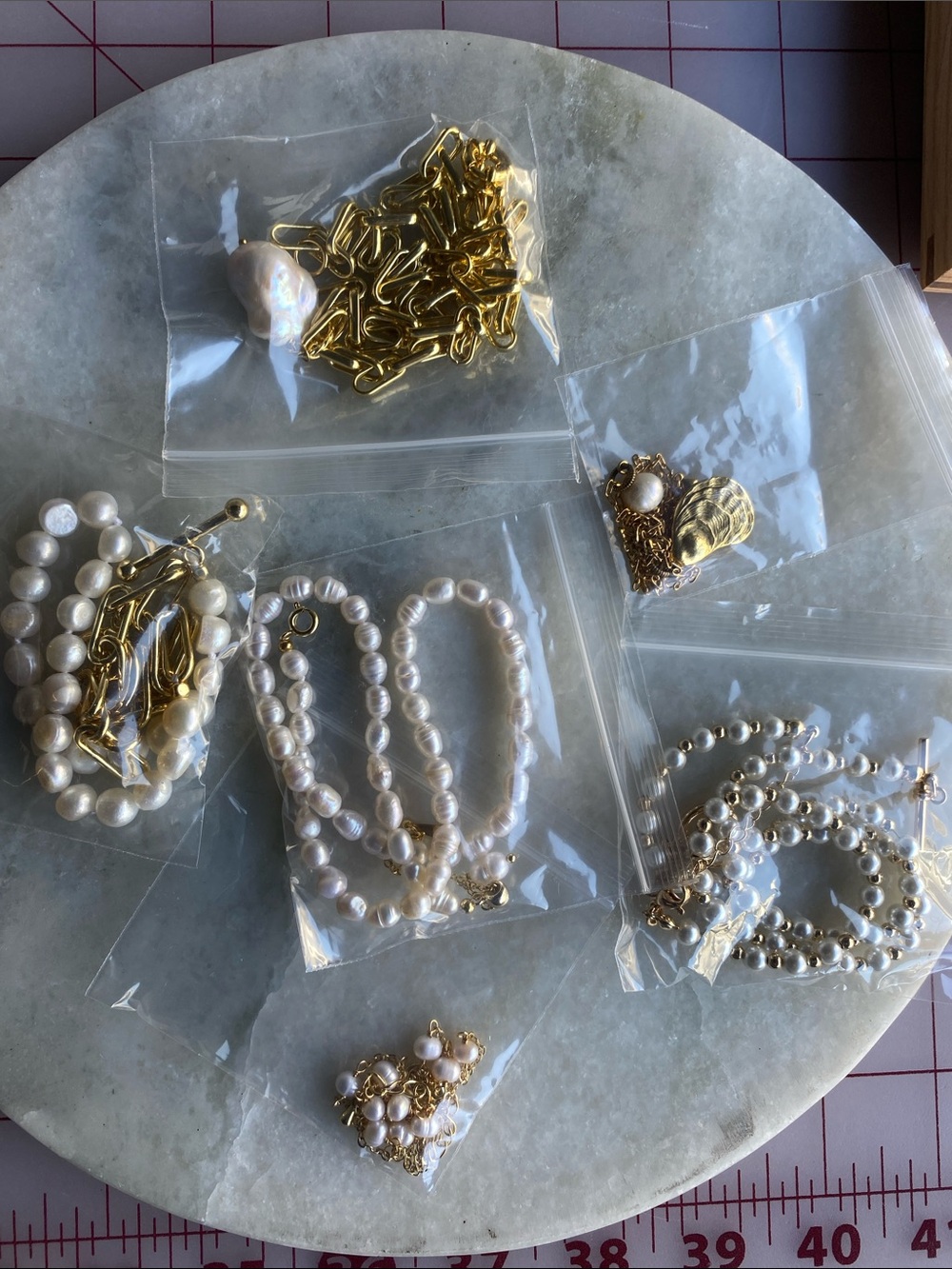 Pearl and Gold Beaded Necklaces - set of 6